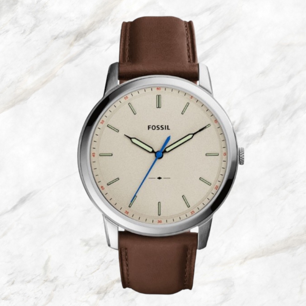 Authentic Fossil Men Minimalist Beige Dial Brown Leather Watch FS5306 ...