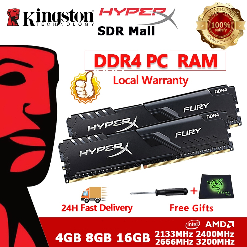 [Local Stock]Kingston HyperX FURY Ram DDR4 8GB 16GB 4GB 3200MHz  2400/2666/3600MHz PC4 PC Desktop DIMM 288-Pin Memory