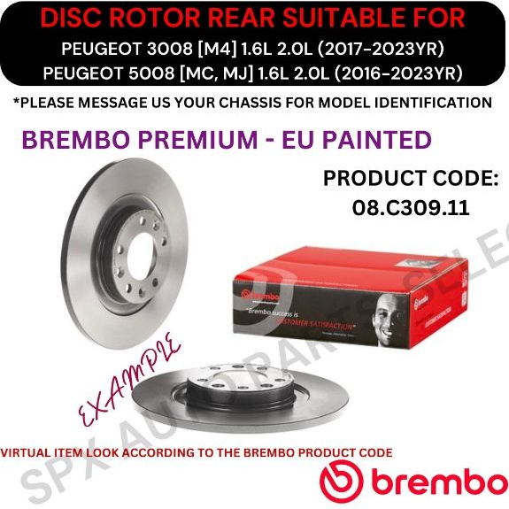 BREMBO GENUINE DISC BRAKE ROTOR (REAR) FOR PEUGEOT 3008 [M4] '17-24YR ...