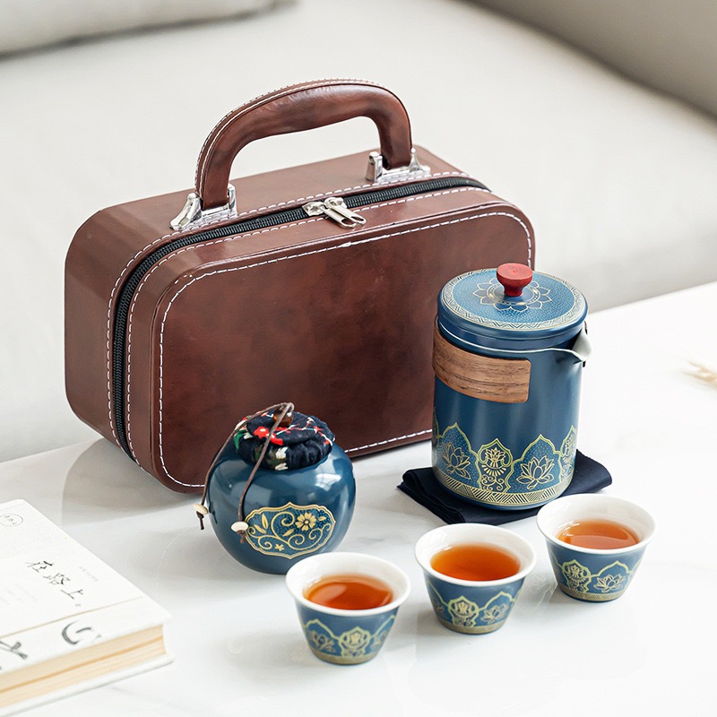 Ancient Rhyme Chinese Tea Set Portable Leather Case Travel Set Kung Fu ...