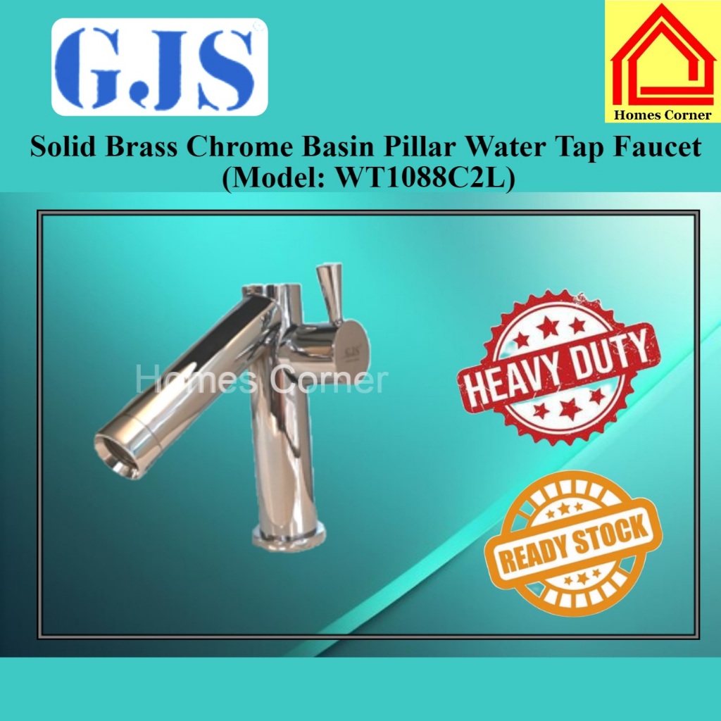 GJS Bathroom Solid Brass Chrome Basin Pillar Water Tap Faucet (Model ...