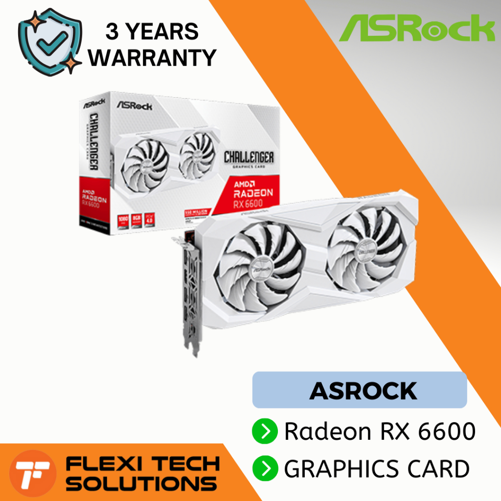 Flexi Tech ASROCK AMD Radeon RX 6600 Challenger D 8GB White GPU ...