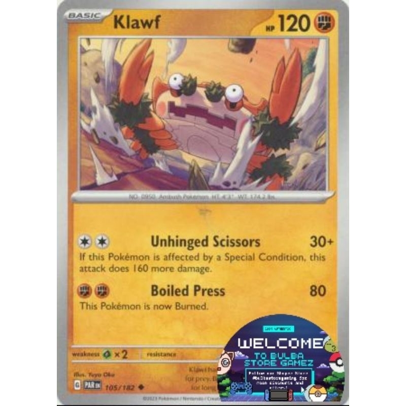 klawf pokemon card value Pokemon TCG Scarlet & Violet Klawf Reverse Holo 122/198