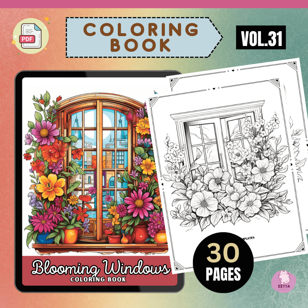 Blooming WIndows Coloring Book Printable Coloring Book for Kids Stress ...