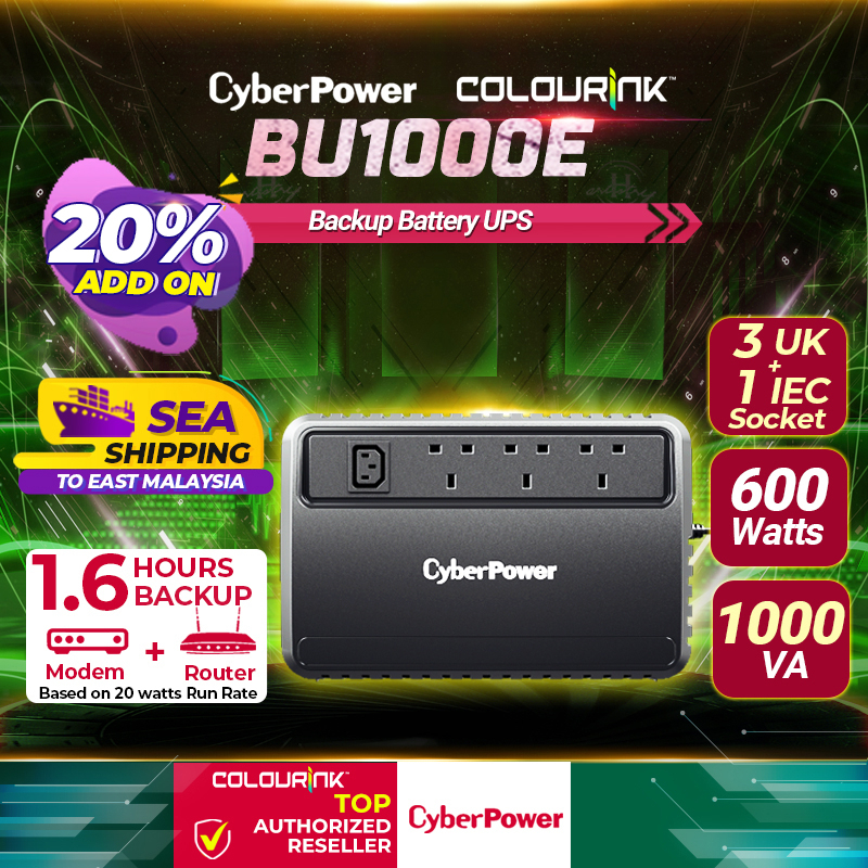 Cyberpower BU1000E 1000VA 600W UPS Backup Battery Power Supply Build In ...