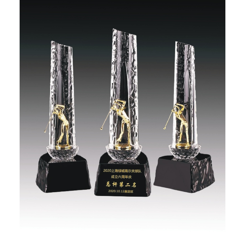 Golf Crystal Trophy Piala Kristal Golf 高尔夫水晶奖杯 Include Logo And