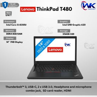 Lenovo ThinkPad T480s Windows 10 Pro Laptop - Intel Core i5-8250U, 8GB RAM,  256GB SSD, 14 IPS FHD 1920x1080 Matte Display, Fingerprint Reader, 4G LTE