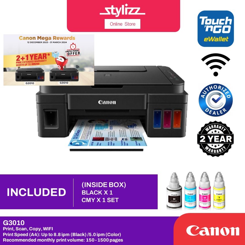 Canon Pixma All In One Ink Tank Wireless Color Inkjet Printer Extra Ink G3000 G3010 G3060 