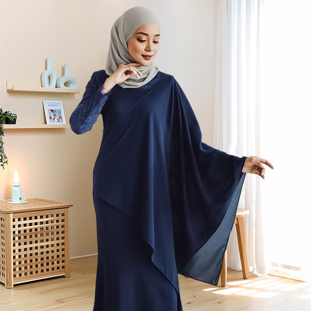 NEW ARRIVAL MUSLIM WOMEN 2IN1 DESIGN SOLID COLOR KAFTAN LACE SULAM SLEEVE ELEGANT MUSLIM DRESS Shopee Malaysia