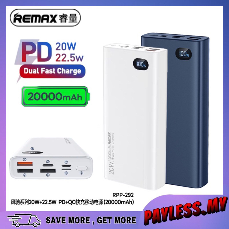 REMAX 20000mAh Powerbank 20W+22.5W PD+QC Super Fast Charging Power Bank ...