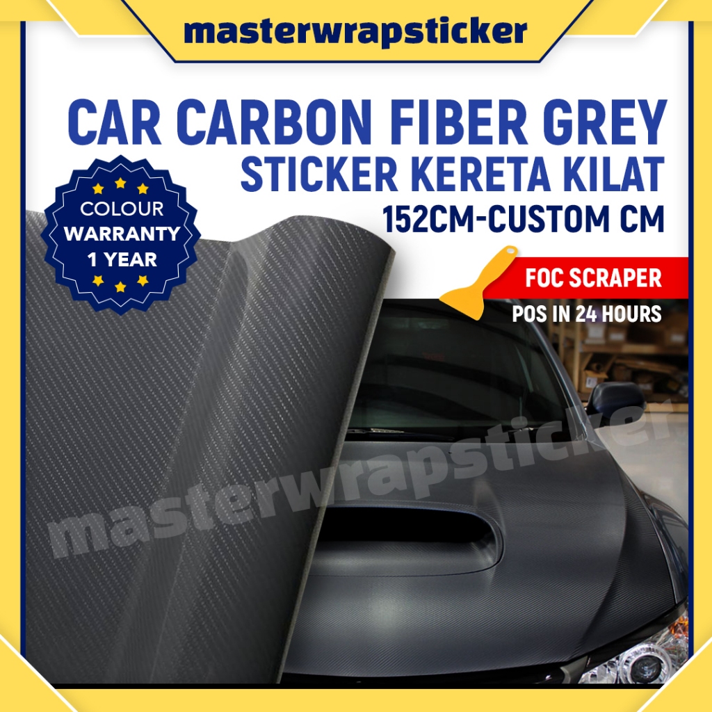 6D GREY CAR CARBON FIBER STIKER GLOSS WRAP(152CM-CUSTOM)sticker kereta ...