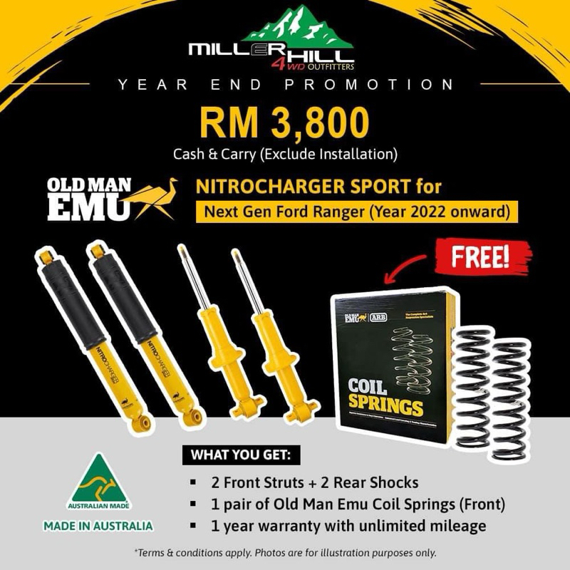 Genuine 💯 Old Man Emu Sport Shocks Absorber + Free Coil Spring for Ford ...