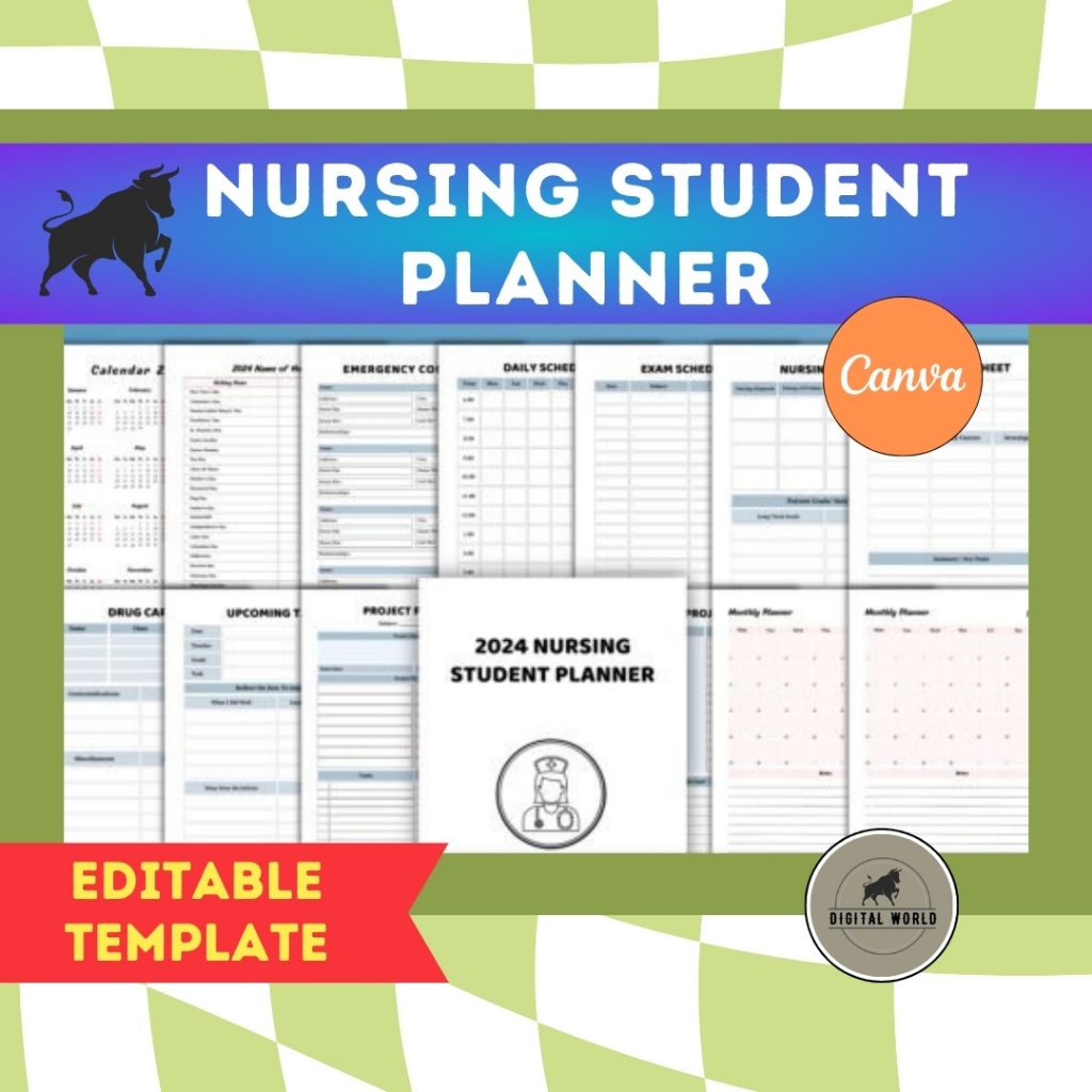 Canva Nursing Student Planner | Planner 2024 | Canva Template ...