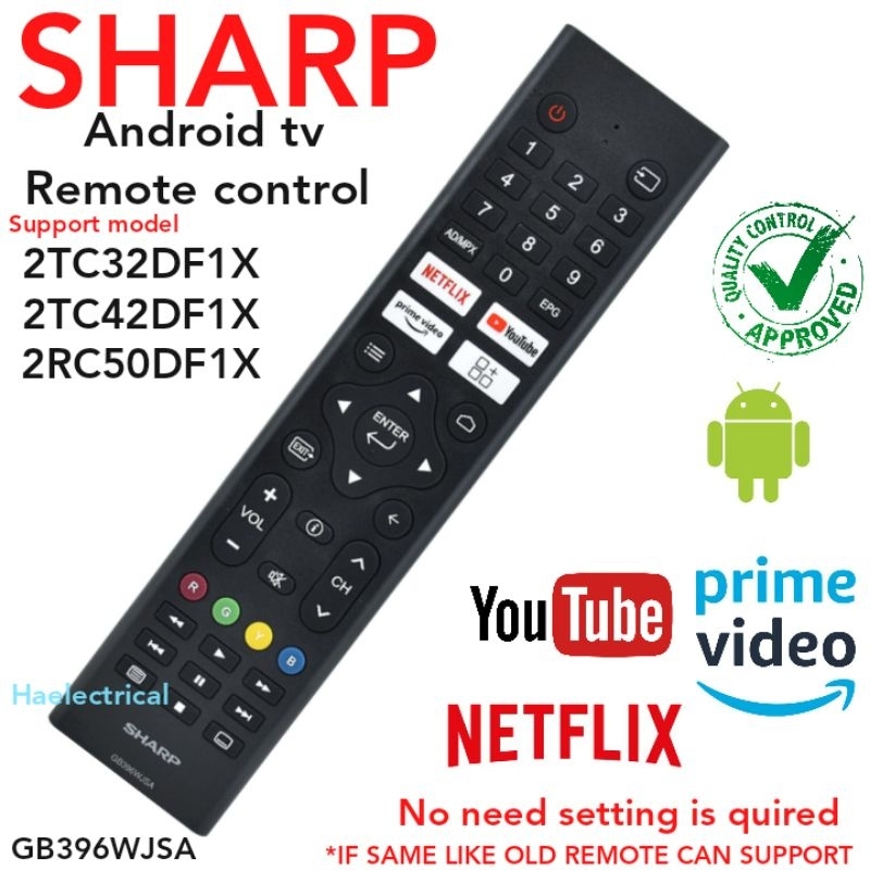 SHARP ANDROID TV REMOTE CONTROL (GB396WJSA) 2TC32DF1X 2TC42DF1X ...