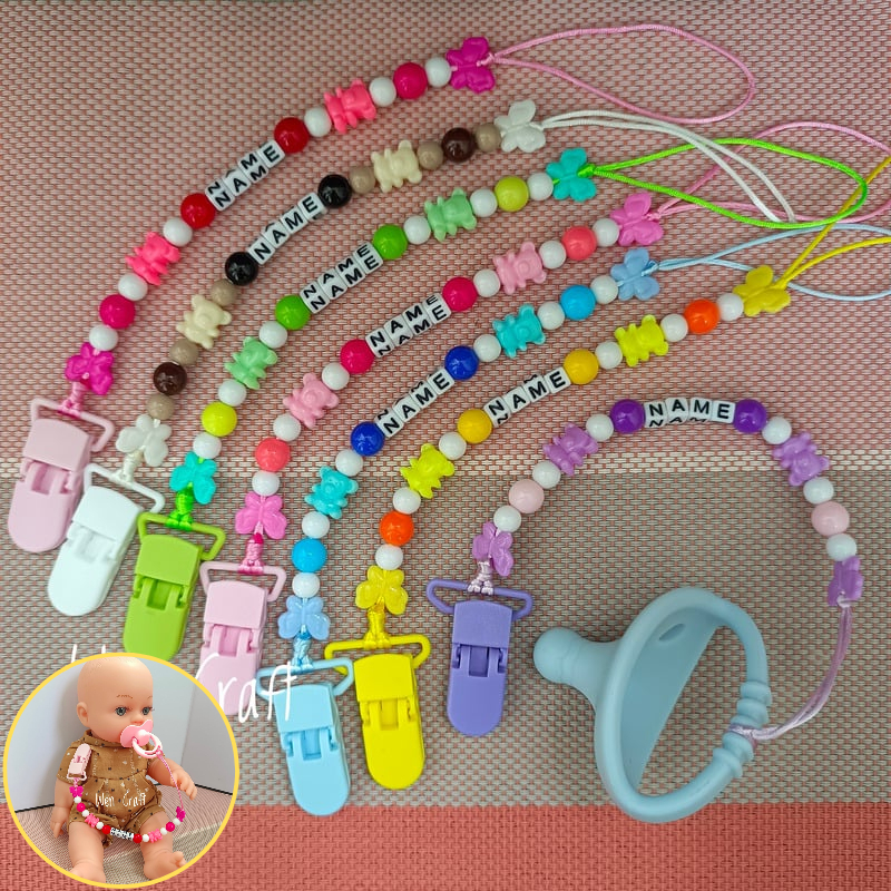 Custom Name FREE 10 LETTERS Bear Butterfly Baby Pacifier Teether Holder ...