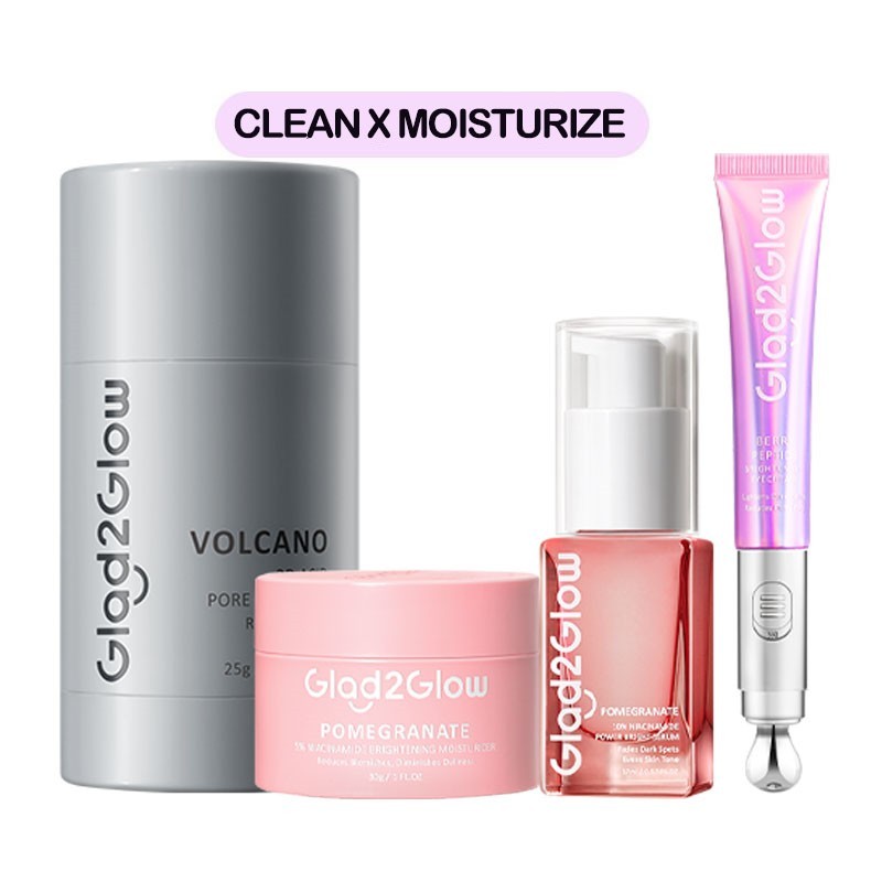 Glad2Glow 4 In 1 Brightening Cleaner Toner Serum Moisturizer Volcanic