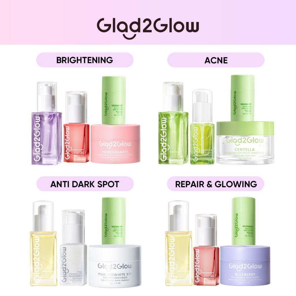 Glad Glow In Set Paket Skincare Moisturizer Clay Mask Serum Toner