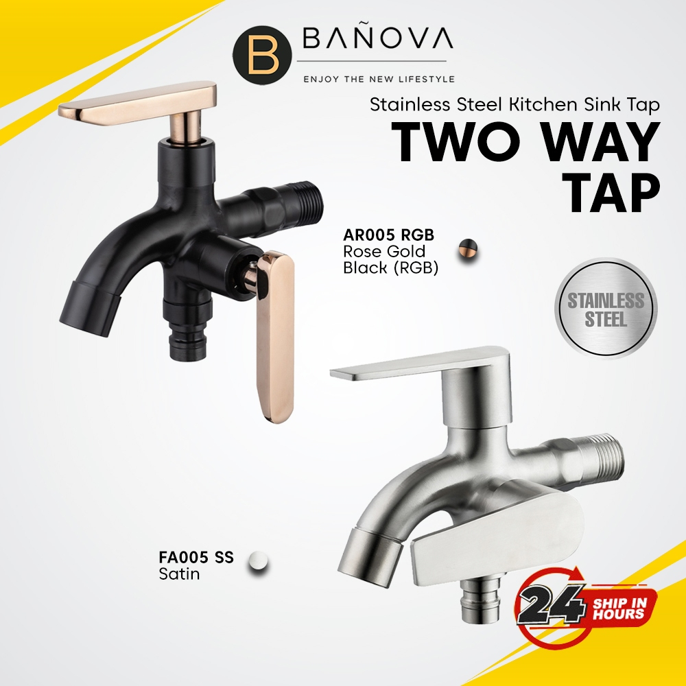 BANOVA SUS 304 Stainless Steel Bathroom Basin Tap Bib Tap Two Way Tap