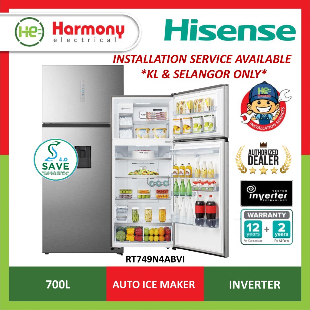 (FREE INSTALL + DELIVERY KL) HISENSE 700L 2 Doors Inverter Refrigerator