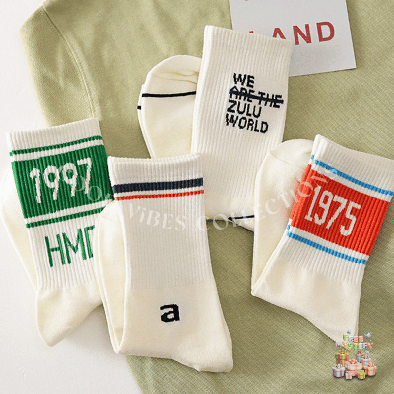 RS🌼GOODViBES🌼Unisex Korean Ins Hipster Street-Style Socks Men Women  Trendy Cotton Soft Middle Cut Socks