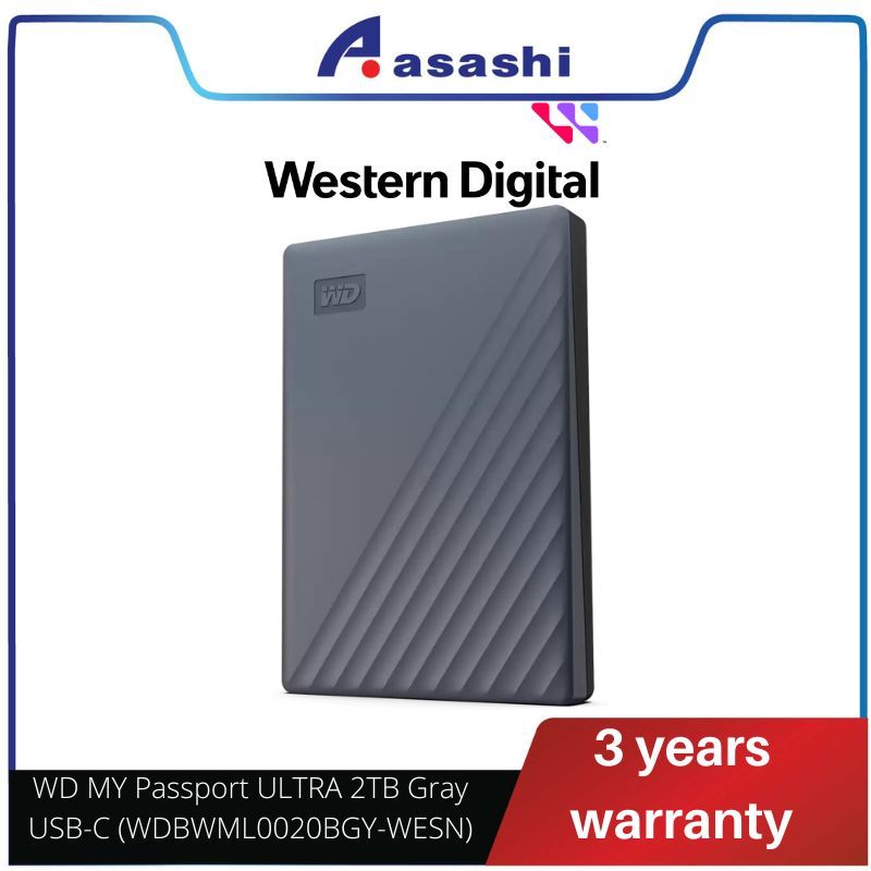 WD My Passport 2TB Disco Rigido Esterno Portatile – USB-C, Nero, Modello WDBWML0020BGY-WESN, Nuovo