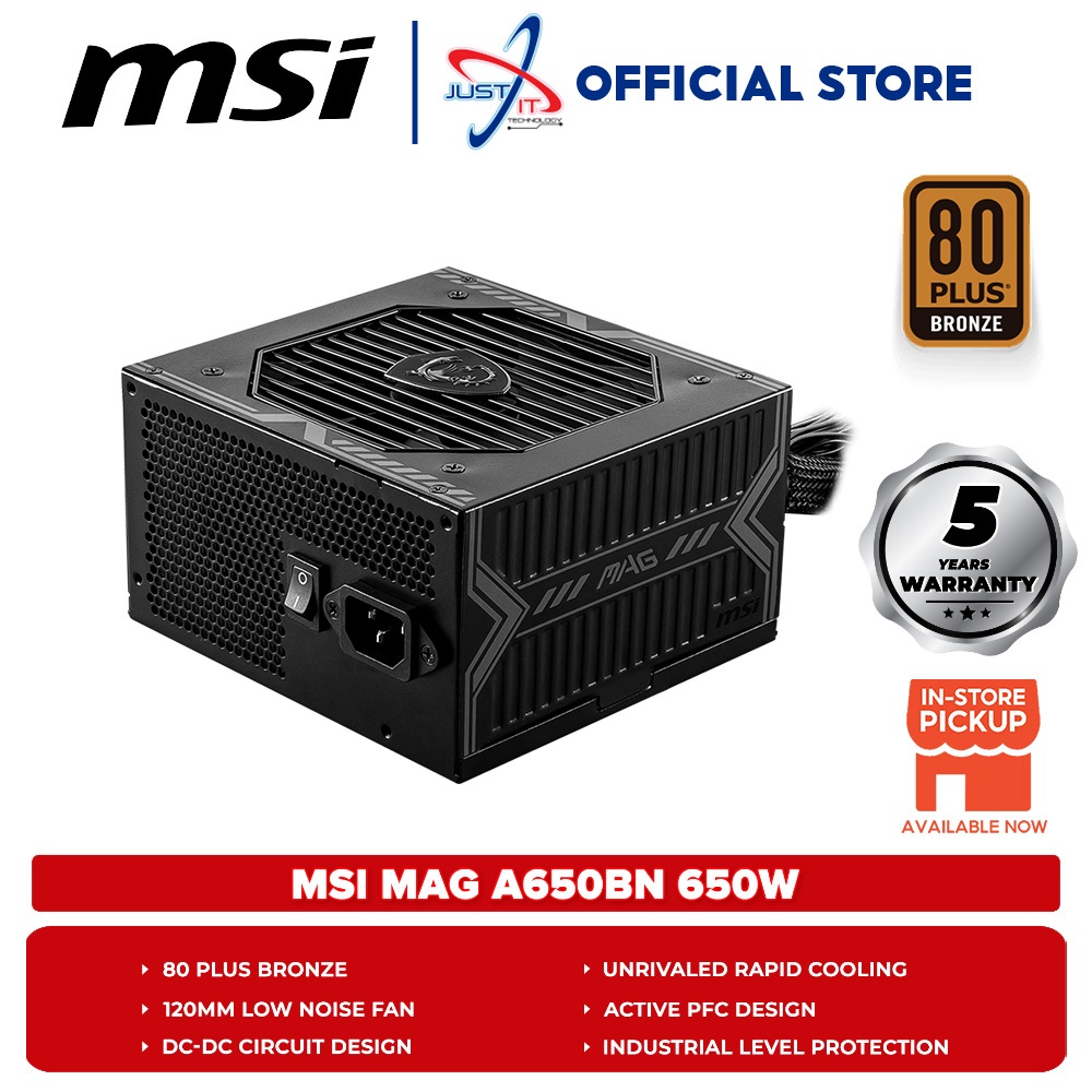 MSI MAG 80 Plus Bronze Power Supply (650W) A650BN | Shopee Malaysia