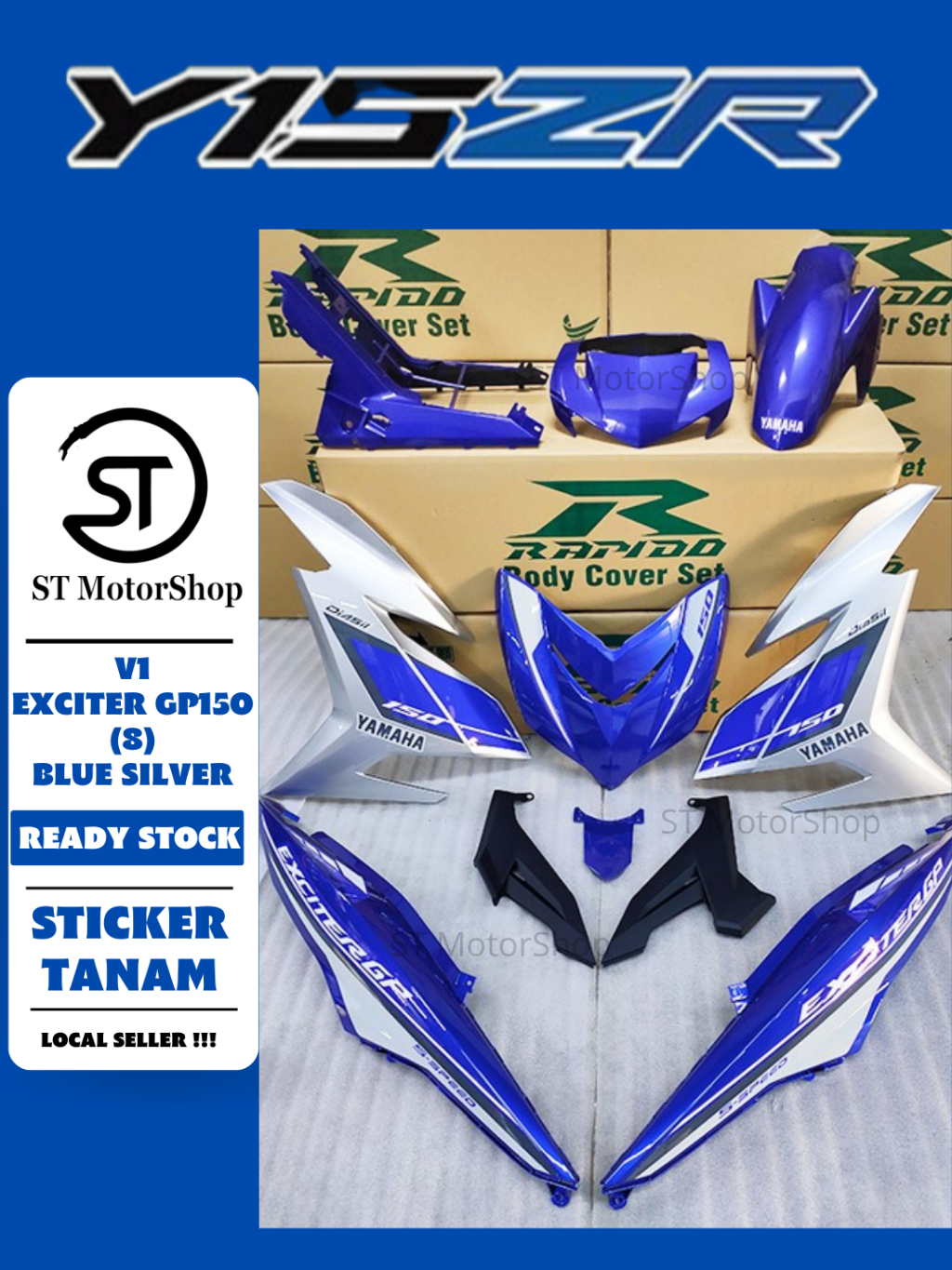 Yamaha Ysuku Y15zr V1 V2 Exciter GP150 (8) Blue Silver Sticker Tanam ...