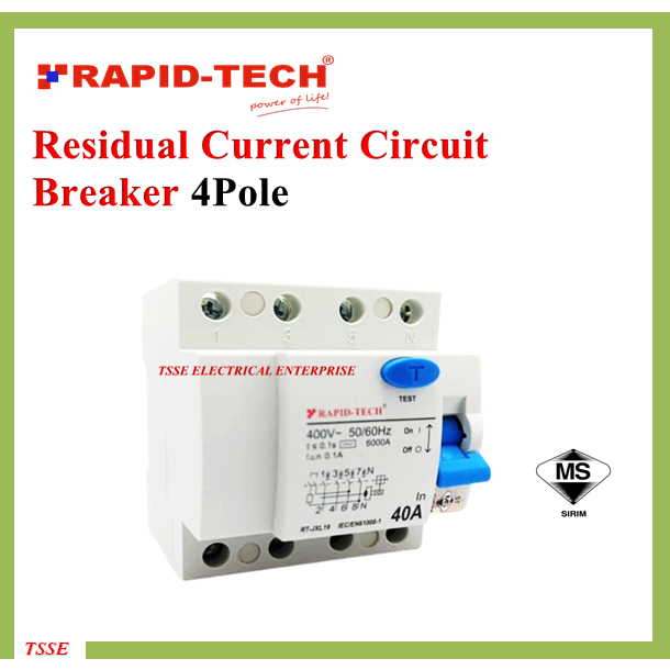 RAPID-TECH 4 Pole ELCB / RCCB 40A 63A 100A 30mA 100mA 300mA Circuit ...