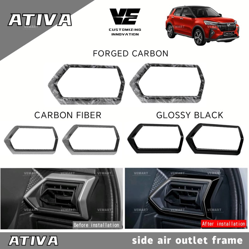 Vemart Perodua ativa carbon fiber air outlet frame cover garnish ...