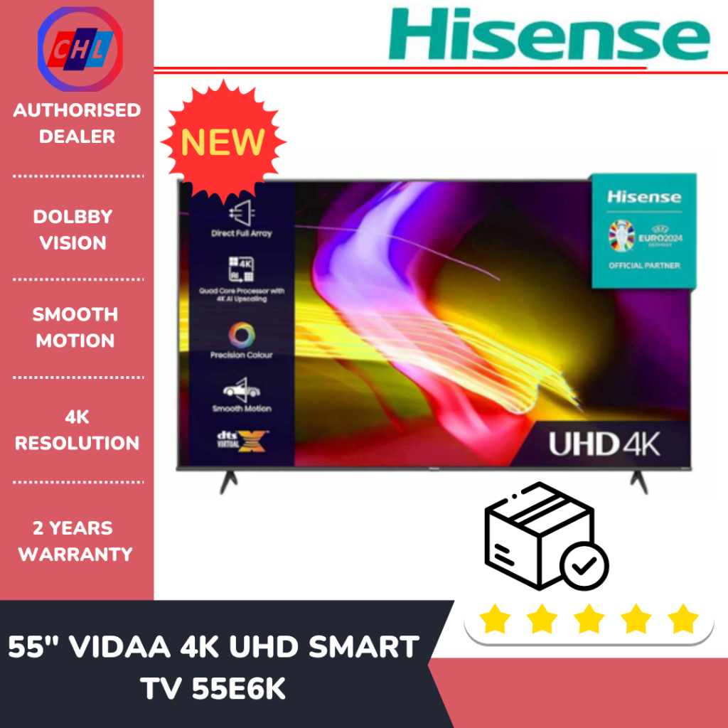 HISENSE [AUTHORISED DEALER] 55" VIDAA 4K UHD SMART TV 55E6K HISENSE 2 YEARS WARRANTY Shopee