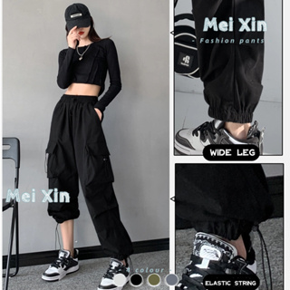 Women Casual Fashion 4 Pockets High Waisted Cargo Pants Wide Leg All Day  Wear