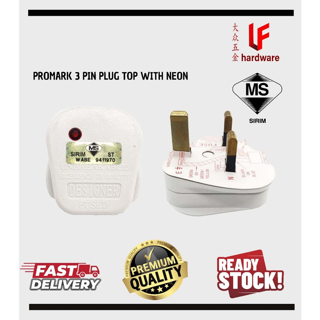 [READY STOCK] PROMARK 3 PIN PLUG TOP WITH NEON (SIRIM APPROVED ...