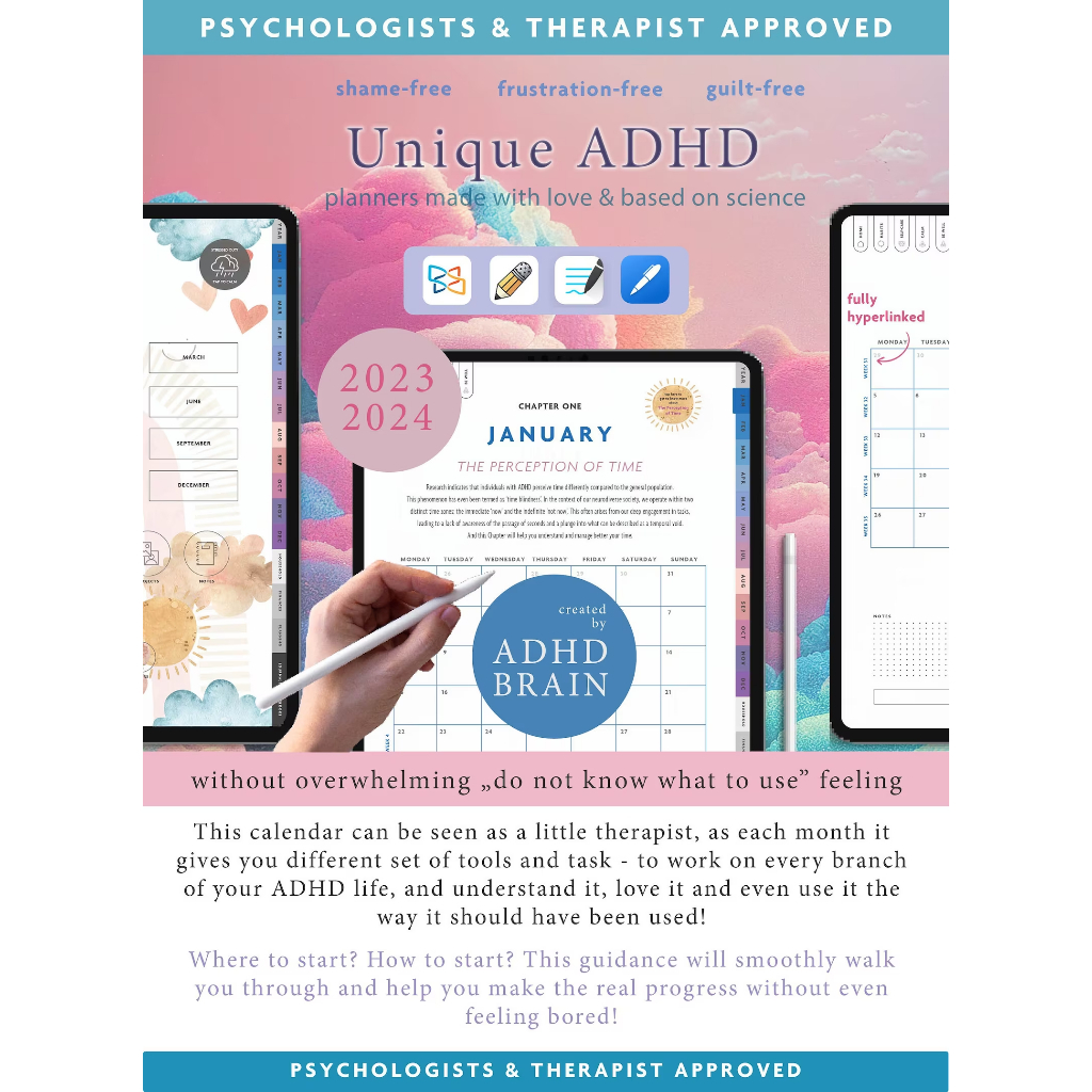 2024 ADHD Hyperlink Digital Planner Compatible with Ipad Goodnotes ...