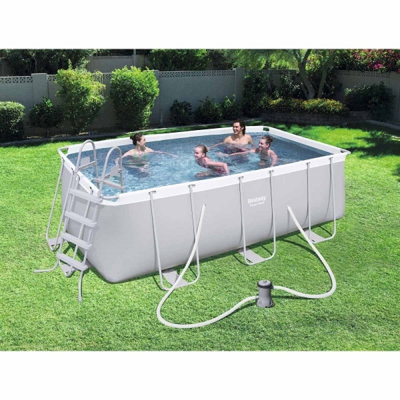 BESTWAY 56456 Power Steel Rectangular Swimming Pool Outdoor Children ...