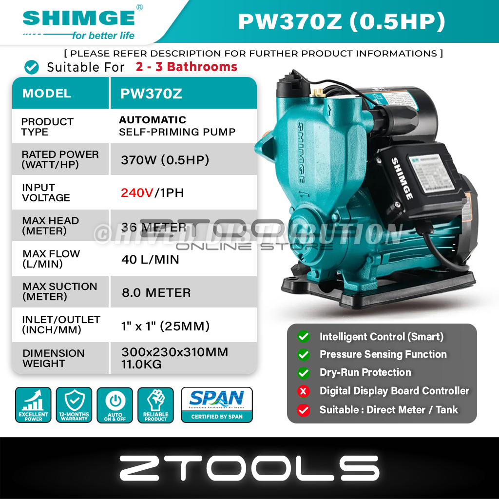 Shimge Pw125f Pw370f Automatic Self Priming Water Pump 0 5hp And 0 75hp