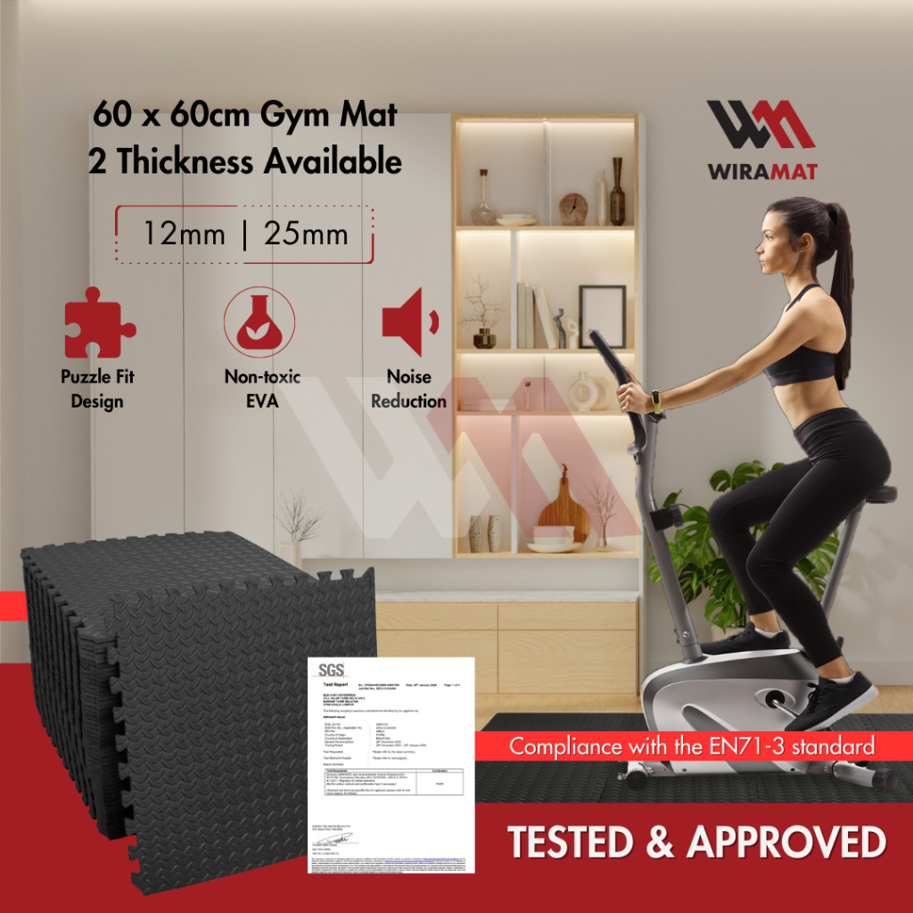 WiraMat™ 60x60 Gym Floor Mat Rubber Mat Floor Exercise Mat Workout Mat