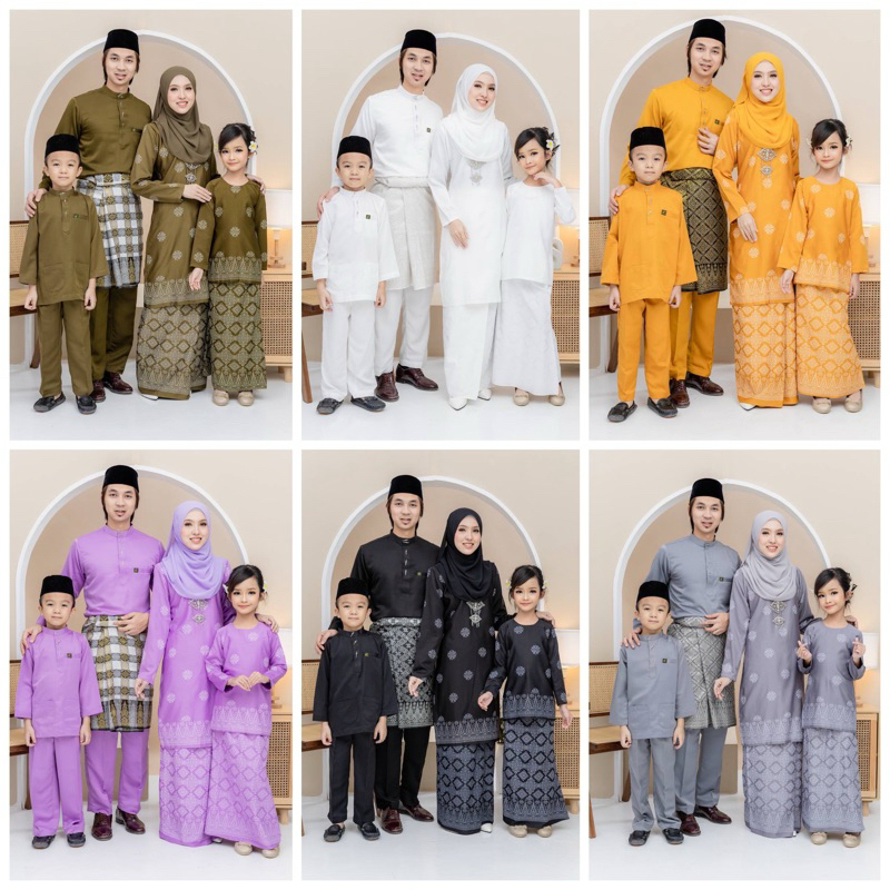 Family Set Raya 2024 . Kurung Songket Sakura Printed . Baju Melayu ...