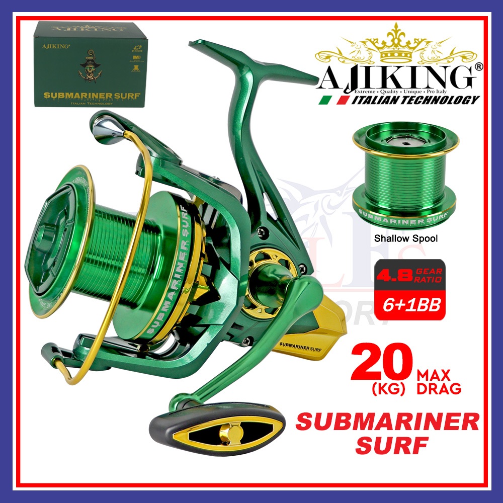 Max Drag 20kg Submariner Surf 8000 Spinning Fishing Reel With Spare Spool  Saltwater Shallow and Deep Spool