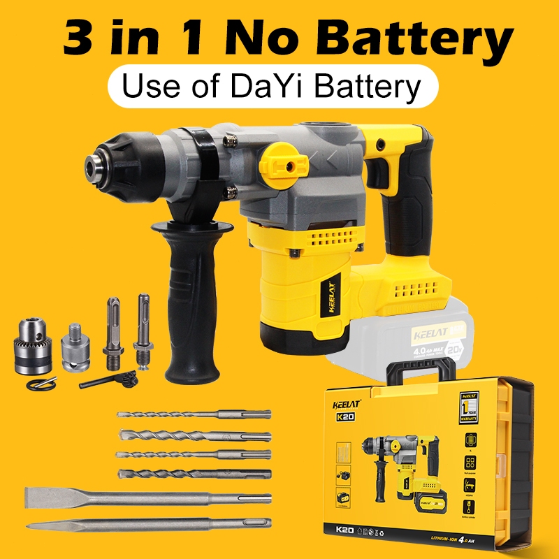 KEELAT 20V Cordless Heavy Rotary Impact Hammer Drill Electric Brushless ...