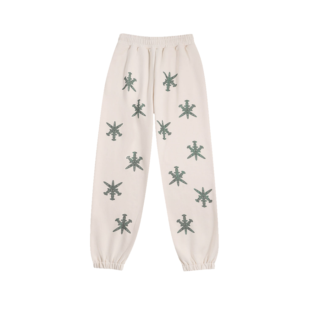 Unknown : Cream & Green Dagger Rhinestone Joggers | Shopee Malaysia