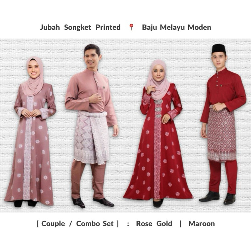 Couple Set Sedondon Raya 2024 Jubah Abaya Songket Printed Baju Melayu Moden Baju Nikah 7456