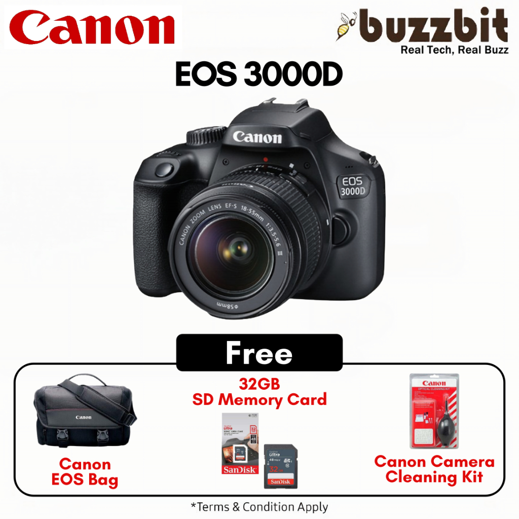 Canon EOS 3000D Kit (EF S1855 III) DSLR Camera With Canon EOS Bag