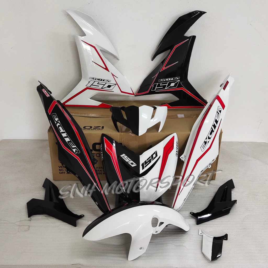 Custom Velozi Body Cover Full Set Mj Black White With Sticker Stripe Exciter Siap