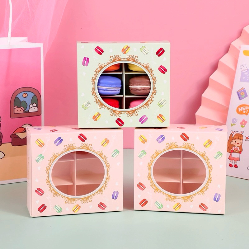 6 grids Pink/ Green macaron box Pastry baking box Bakery packaging Cake ...