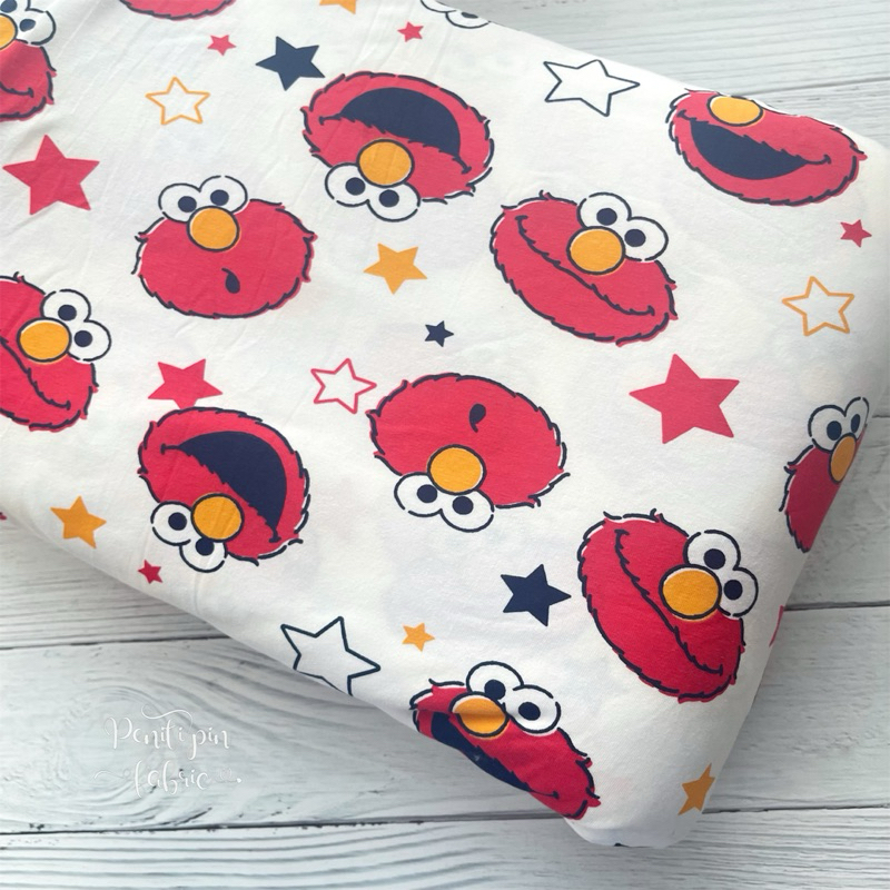 Kain Cotton Spandex Fabric stretch Elmo Sesame streets red muppet ...