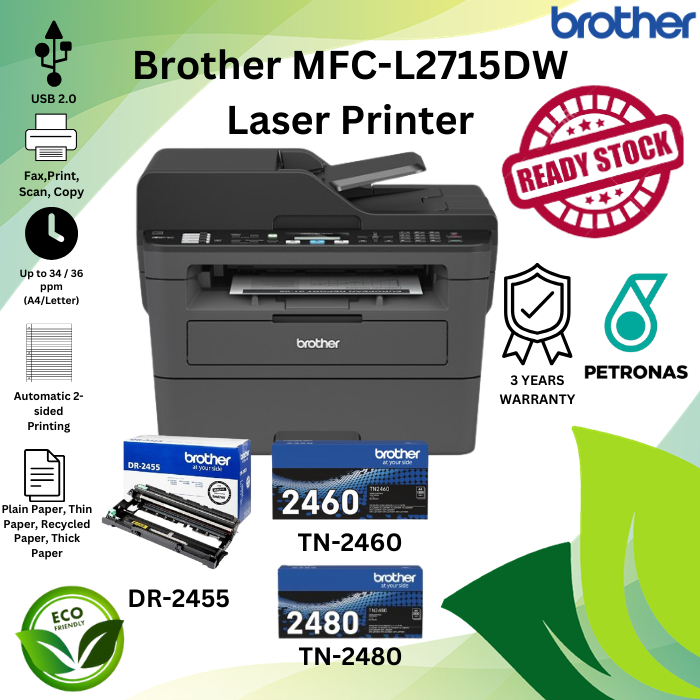 Brother MFC-L2715DW 4-in-1 (Print, Scan, Copy, Fax) Mono Laser Printer ...