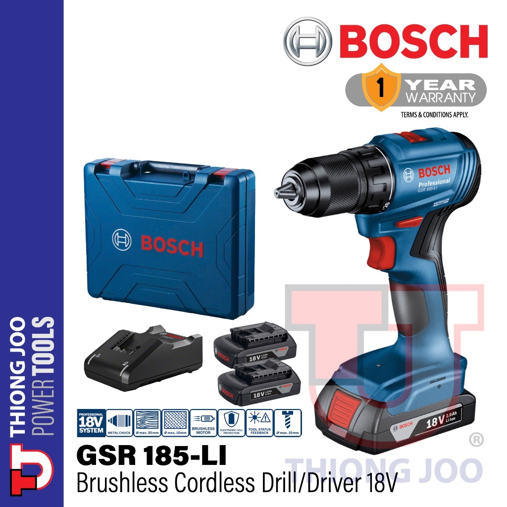 BOSCH GSR 185-LI BRUSHLESS CORDLESS DRILL/DRIVER | Shopee Malaysia