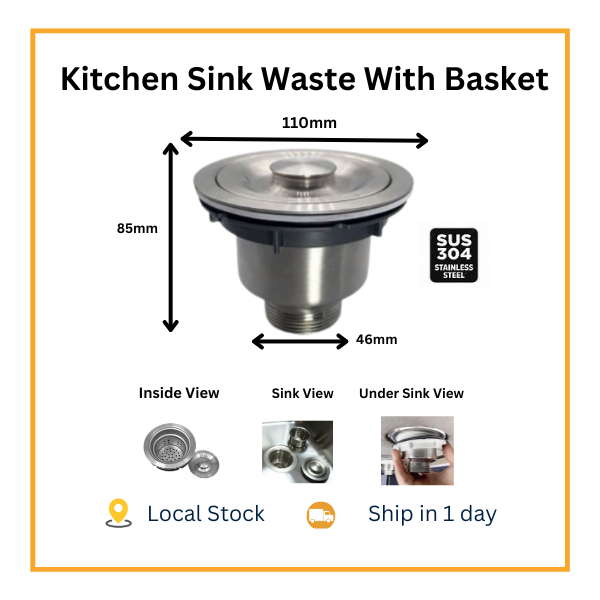 Kitchen Sink Waste with Basket Stainless Steel 110mm Kitchen Sink ...