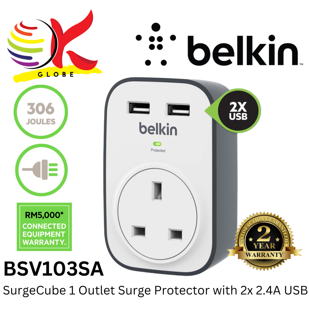 BELKIN BSV103SA SURGECUBE 1 OUTLET SURGE PROTECTOR (UP TO 306 JOULES ...