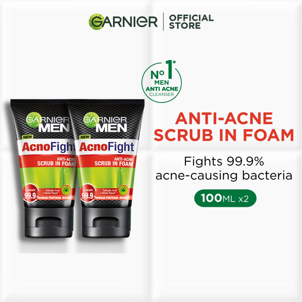 Garnier Men Face Cleanser Acno Fight AntiAcne Scrub In Foam (100ml x 2